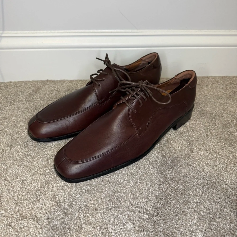 Bacco Bucci Men's Oxford Dress Shoes Brown Leather Square Toe Made In Italy 9.5‎
